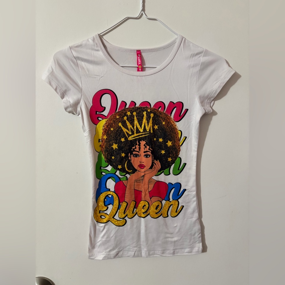 Girls Cute 4 U Size Small White Graphic Tee with Queen Design Tote4